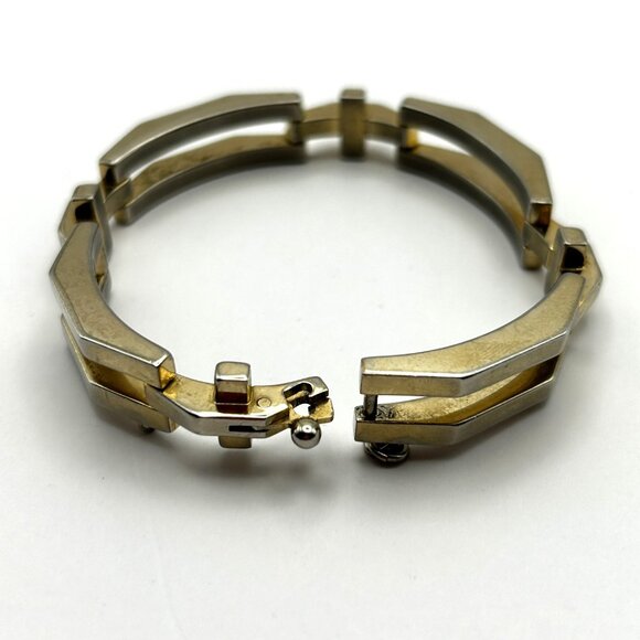 Vintage Geometric Link Bracelet Gold Tone Modernist Retro 7.5in - Picture 6 of 14